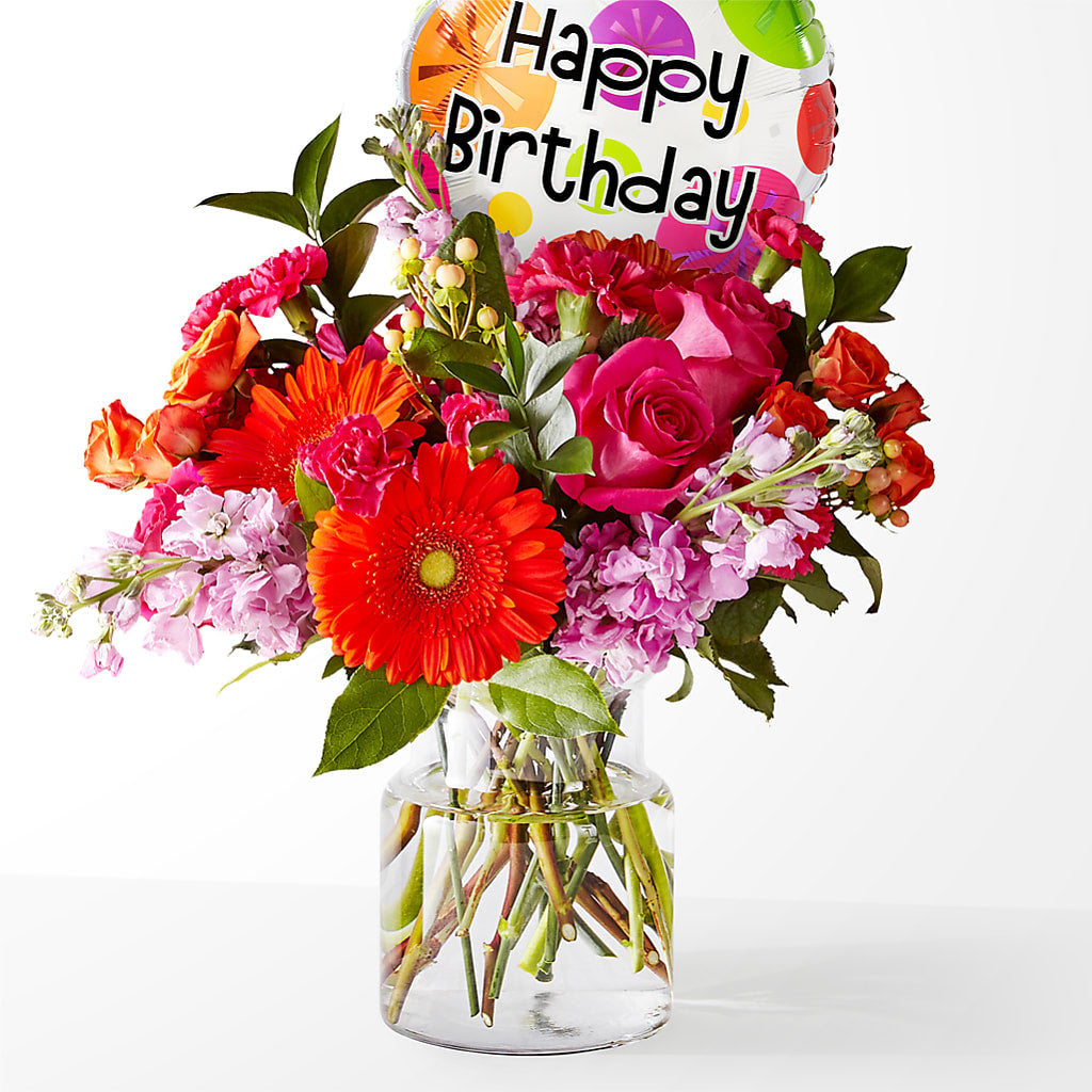 Fiesta Bouquet with Birthday Balloon – COUNTRY HEARTH FLOWER & GIFT SHOP, East Berlin PA