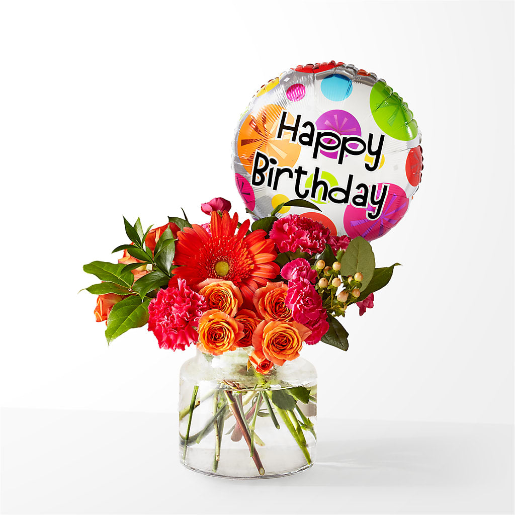 Fiesta Bouquet with Birthday Balloon – COUNTRY HEARTH FLOWER & GIFT SHOP, East Berlin PA
