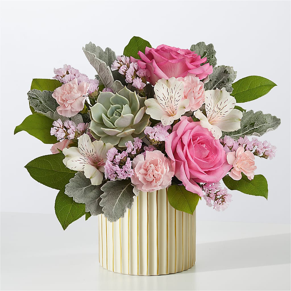 Dusty Rose Bouquet with Ivory Vase – COUNTRY HEARTH FLOWER & GIFT SHOP, East Berlin PA