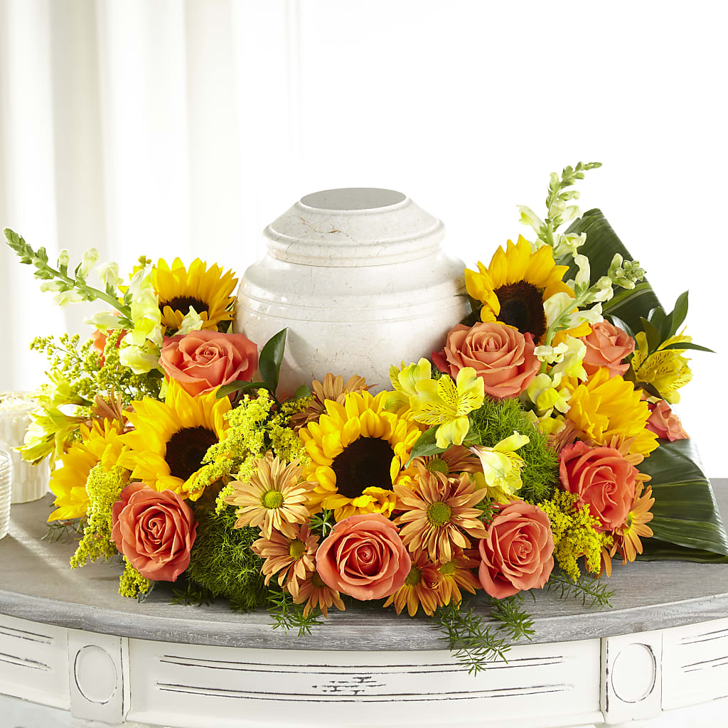 Faithful Sunflower Cremation Adornment – COUNTRY HEARTH FLOWER & GIFT SHOP, East Berlin PA