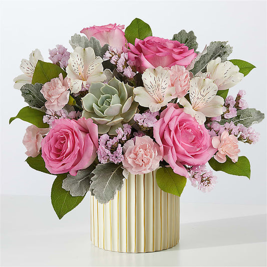 Dusty Rose Bouquet with Ivory Vase – COUNTRY HEARTH FLOWER & GIFT SHOP, East Berlin PA