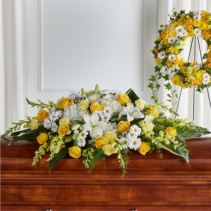 Golden Harmony Casket Spray – COUNTRY HEARTH FLOWER & GIFT SHOP, East Berlin PA