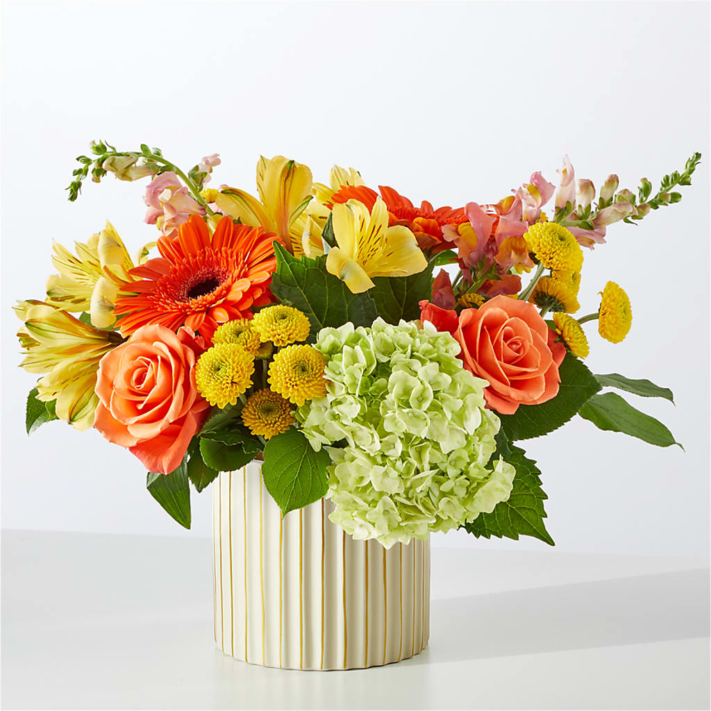 Autumn Sunshine Bouquet with Ivory Vase – COUNTRY HEARTH FLOWER & GIFT SHOP, East Berlin PA