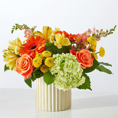 Autumn Sunshine Bouquet with Ivory Vase – COUNTRY HEARTH FLOWER & GIFT SHOP, East Berlin PA
