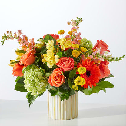 Autumn Sunshine Bouquet with Ivory Vase – COUNTRY HEARTH FLOWER & GIFT SHOP, East Berlin PA