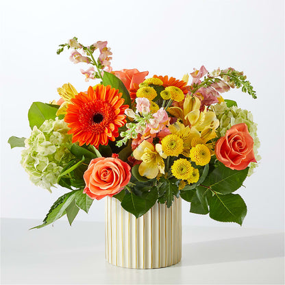 Autumn Sunshine Bouquet with Ivory Vase – COUNTRY HEARTH FLOWER & GIFT SHOP, East Berlin PA